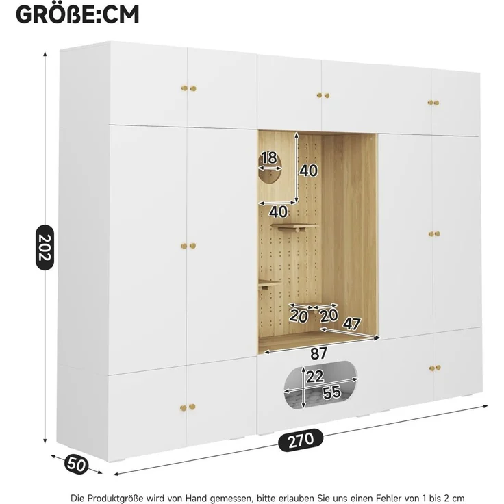 CHICFURN Kleiderschrank 270x200x50 cm aus Spanplatte mit Kleiderstange und Katzenkletterwand – Weiß/Holzoptik – Bild 9