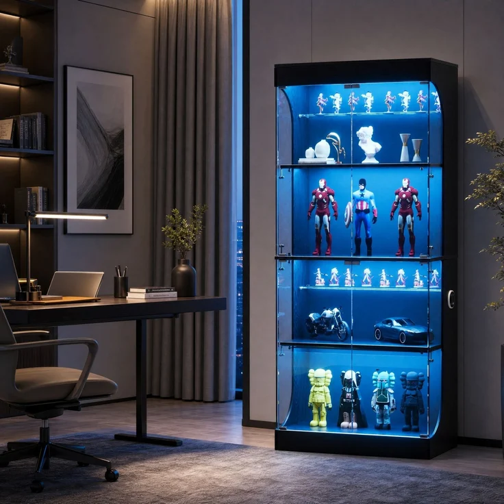 Glasvitrine 80 x 35 x 165 cm mit LED-Beleuchtung, Glastüren und Ladestation – Bild 4