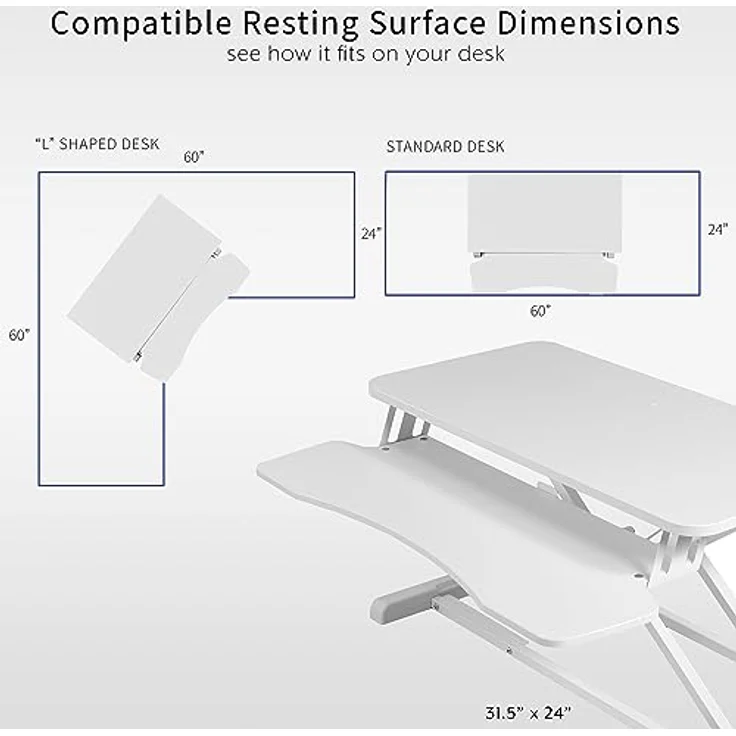 VIVO 32 Zoll Stehpult-Konverter, höhenverstellbarer Aufsatz, Sitz-Steh-Arbeitsplatz für Zwei Monitore und Laptop mit breiter Tastaturablage, Weiß, DESK-V000KW – Bild 7