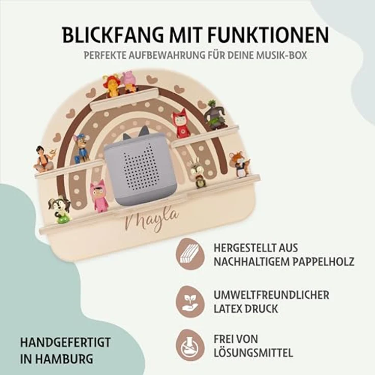 Kidsmood - Tonie Regal personalisiert mit Namen – Wandregal für Toniebox 2 & Figuren | Abgerundete Ecken & Kanten Inkl. Metallplättchen für Tonie Hörfiguren | Kinderzimmer Regal für Mädchen & Jungen – Bild 8