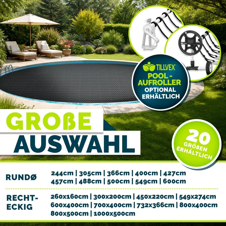 tillvex® Premium Pool Solarabdeckplane 400 µm Rechteckig 549x274 cm | Solarfolie Wärmeplane zuschneidbar | Solarplane Solarabdeckung | Poolheizung Poolsolarplane für Wassererwärmung – Bild 7