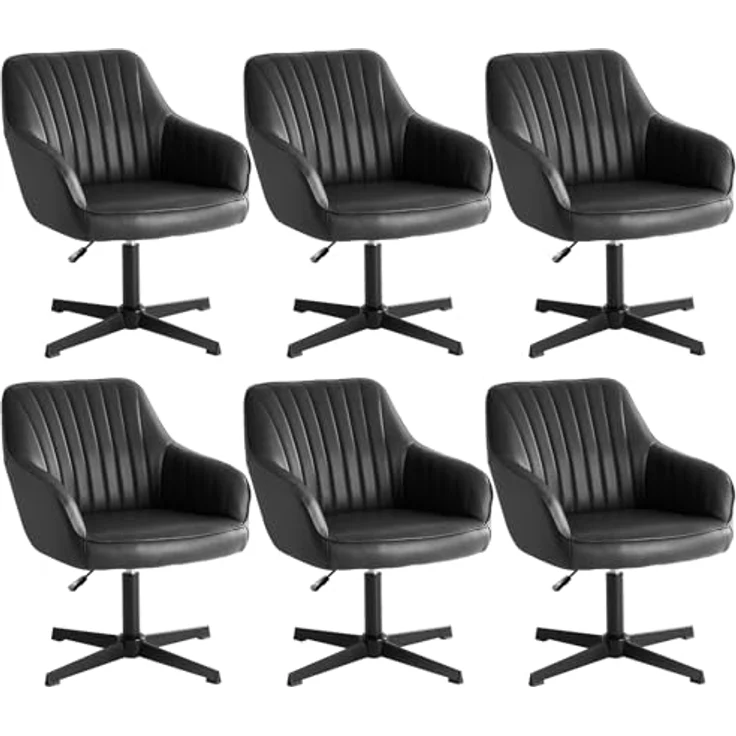 Sweetcrispy Esszimmerstühle, Küchenstuhl Drehbar & Höhenverstellbar - Leder Sessel Esstisch mit Armlehne, 360° Drehstuhl Esszimmer in Schwarz, 6 Stück – Bild 2