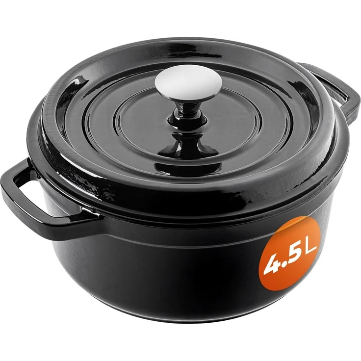 KADAX Gusseisentopf 4,5 Liter, Ø 23 cm, Schmortopf aus emailliertem Gusseisen, Rund Topf mit Deckel, Bräter zum Schmoren, Braten, Kochen & Backen, Bratentopf (Schwarz) – Bild 1