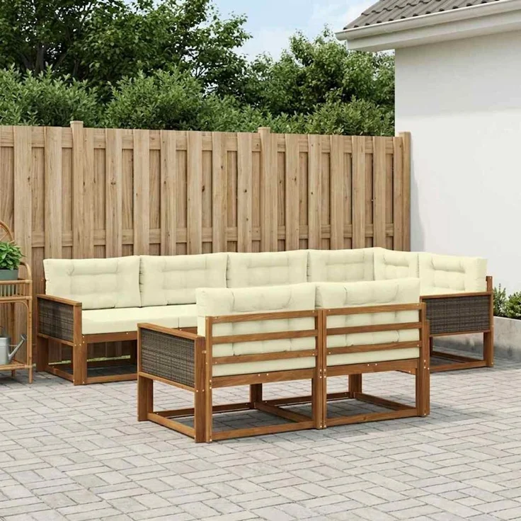 vidaXL Outdoor-Sofagarnitur 8 stk. 7-Sitzer Natur und Creme 3382638 – Bild 1