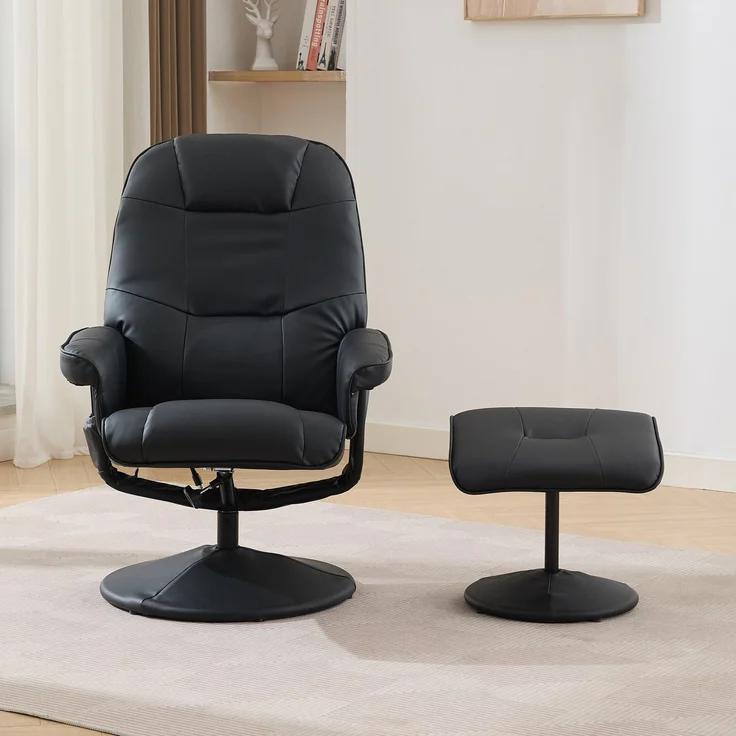 DESVIAE Sessel mit Massagefunktion und Fußhocker 75x107x79,5 cm PU Schwarz – Bild 9