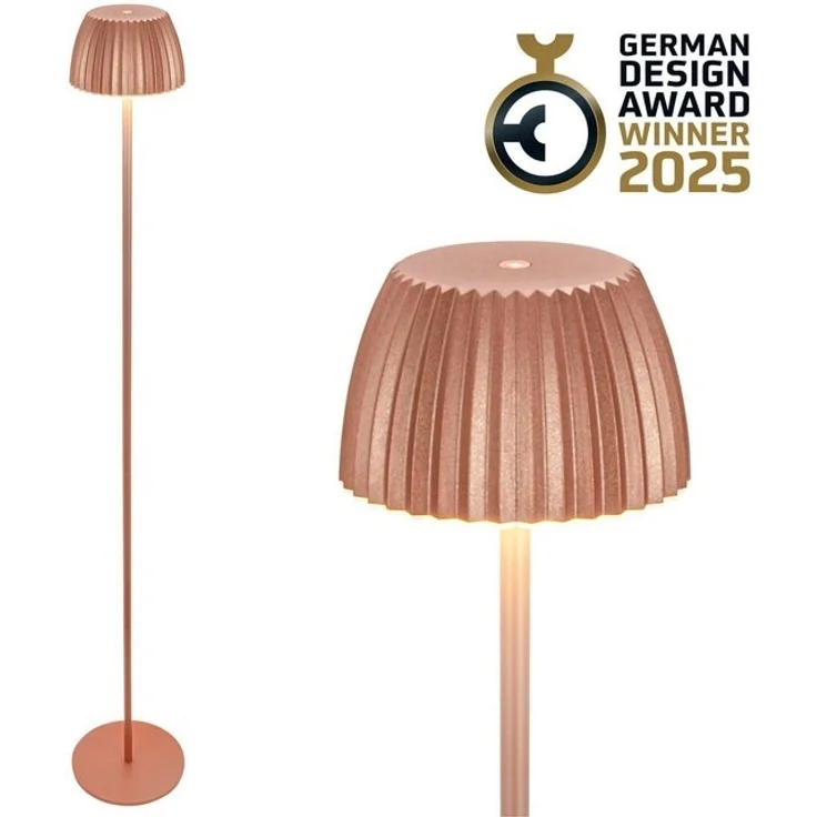 BRILONER - Riffle LED Stehlampe kabellos IP44 mit Touch, dimmbar, Memoryfunktion, Akku tauschbar, Akku Stehleuchte, Leselampe, Wohnzimmerlampe, German Design Award Winner, 19x124 cm, Kupferfarben – Bild 4
