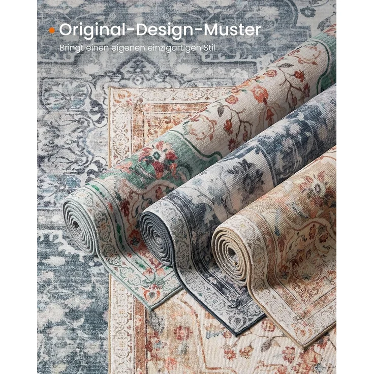 SONGMICS HOME Vintage Teppich, 160x230 cm, Wohnzimmerteppich, Schlafzimmerteppich, Waschbarerteppich, Rutschfester Teppich, für Küche, Flur, Esszimmer, Taubengrau TAR033G01 – Bild 7