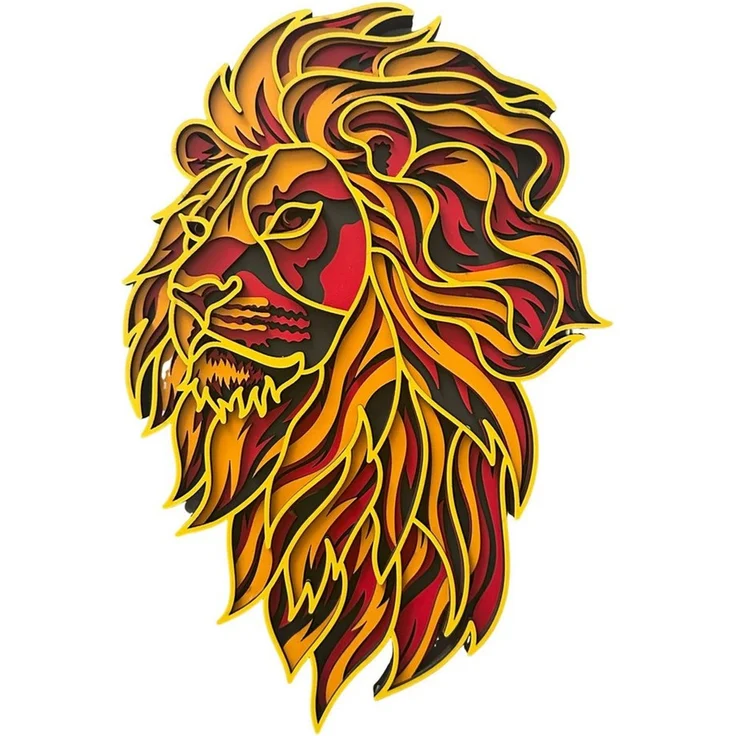 Jungengel Wandbild Galatasaray Löwe 3D Aslan Löwenbild Löwenkopf Wanddeko, 100% Holz, Einfache Montage ohne Bohren, 3D Effekt – Bild 2