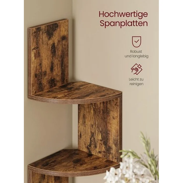 VASAGLE Eckregal mit LED-Beleuchtung, Wandregal 5 Ebenen, Schweberegal für Bücher, Bücherregal, Pflanzenregal für Schlafzimmer, Wohnzimmer, Badezimmer, Homeoffice, vintagebraun LBC630K01 – Bild 4