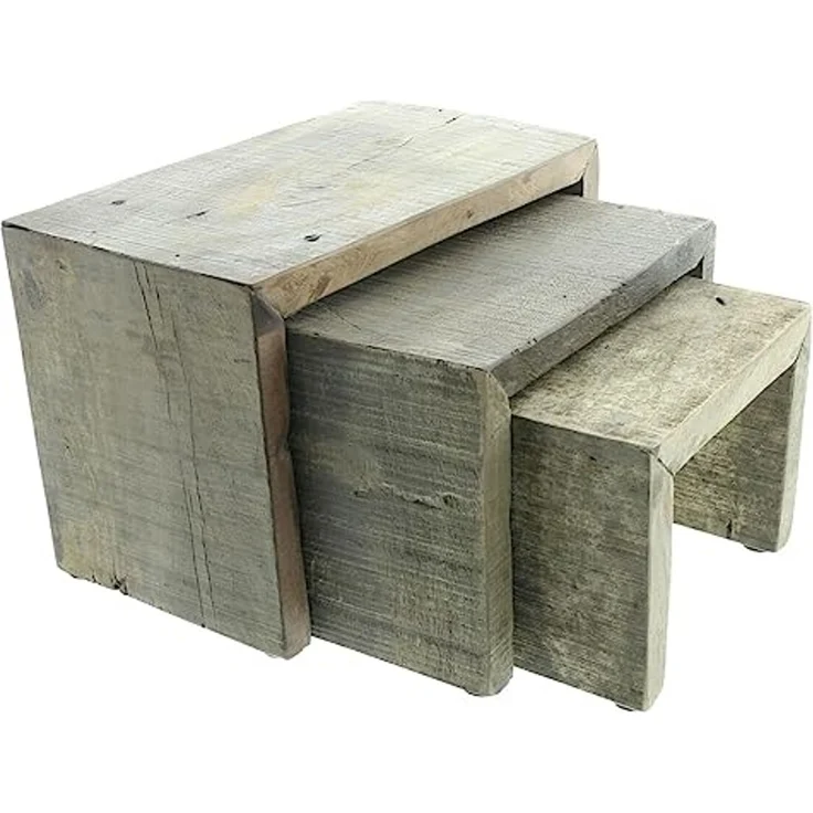 3x Dekobank "Rustikal" aus recyceltem Holz im Used Look, Blumenhocker, Blumenständer, Pflanzenständer – Bild 3