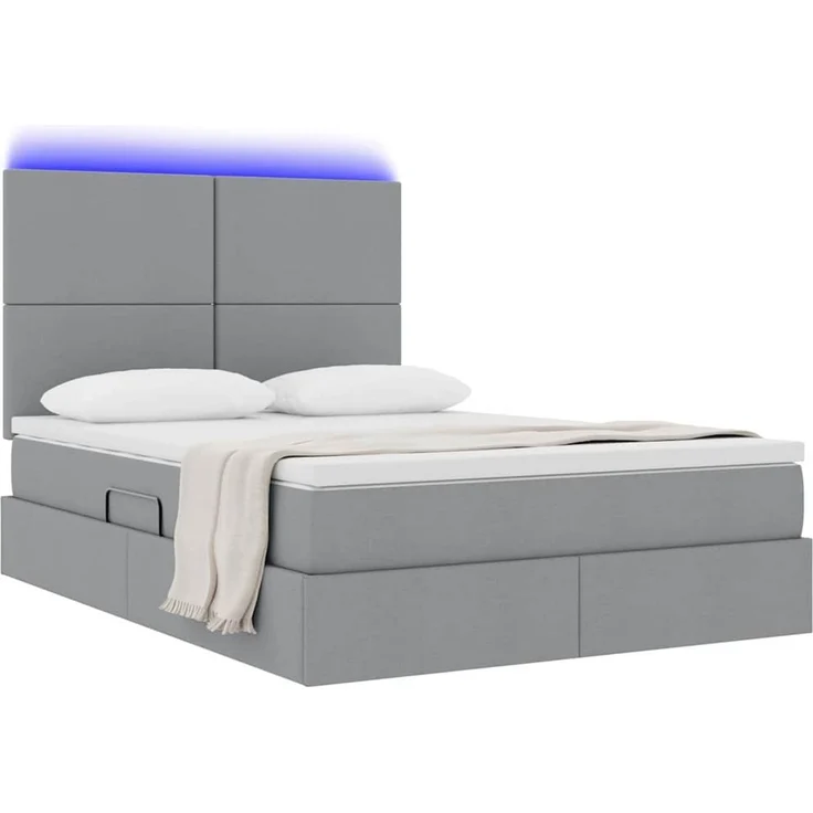 vidaXL LED-Speicherbett mit Matratze Hellgrau 140 x 200 cm Stoff 3372357 – Bild 3