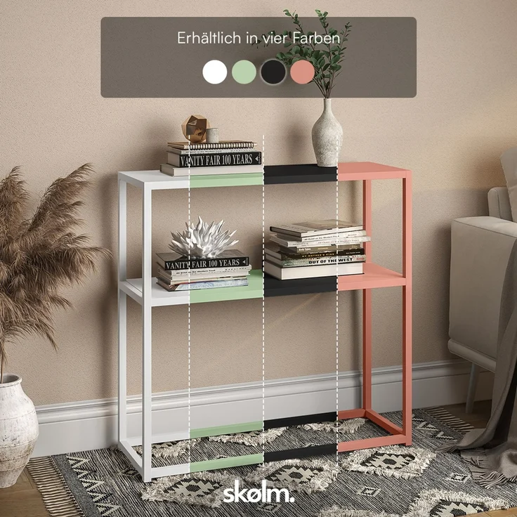skølm 'Skadi' Konsolentisch mit zwei Ablagen, Metall, grün, 80x28x80 cm, Metallregal mit Stauraum – Bild 6