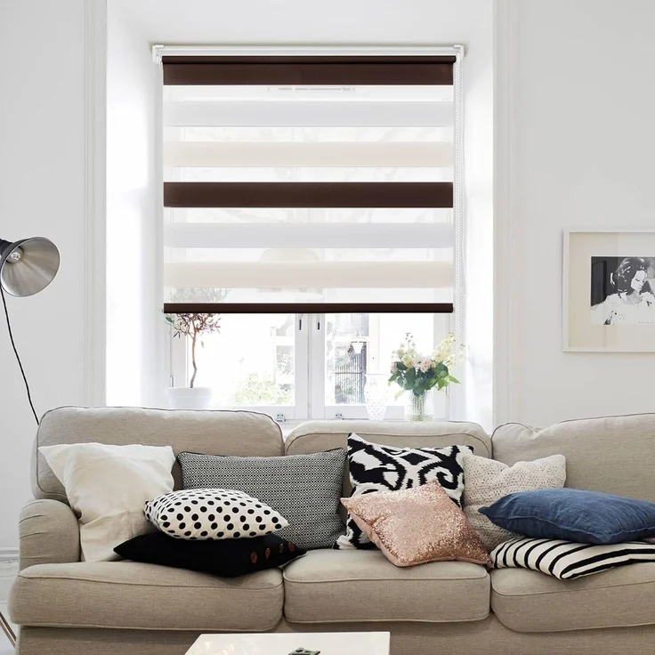Deswell Doppelrollo Klemmfix ohne Bohren Weiß-beige-braun B105 x H120 cm (Stoffbreite 101cm) Rollos für Fenster ohne Bohren für Fenster mit Lichtdurchlässig & Verdunkelnd/Höhe Stufenlos Verstellbar – Bild 7