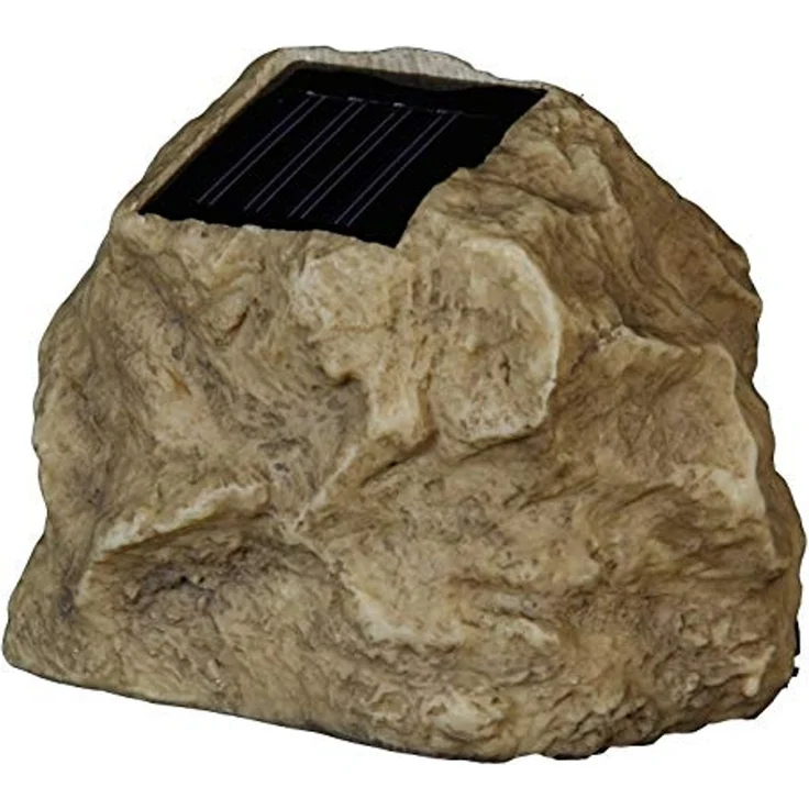 Solar-Stein ,Rocky', Steinleuchte mit LED Spot, Dämmerungssensor, Kunststein, beige, kaltweiß, B 14cm – Bild 3