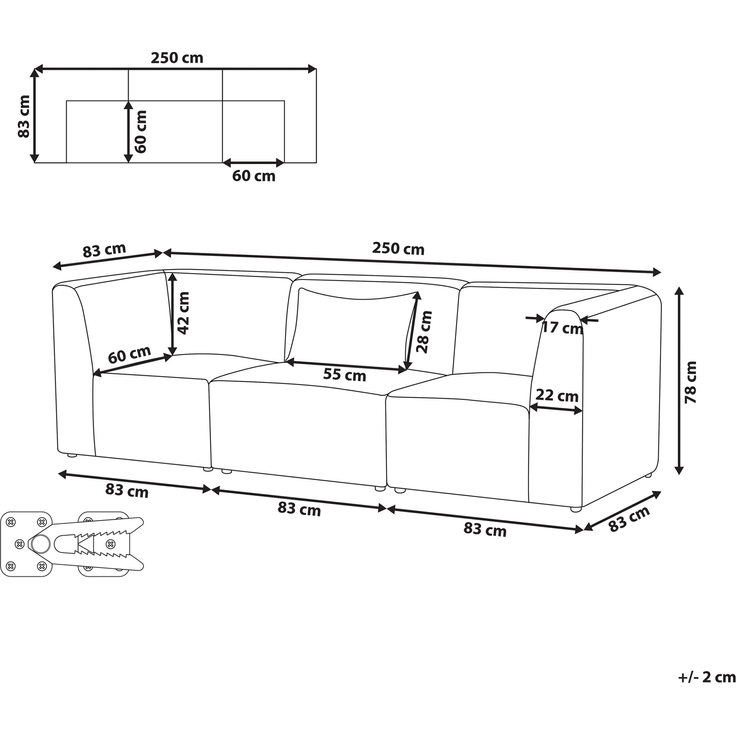 Modulsofa 3-Sitzer LEMVIG Cord Dunkelrot – Bild 2