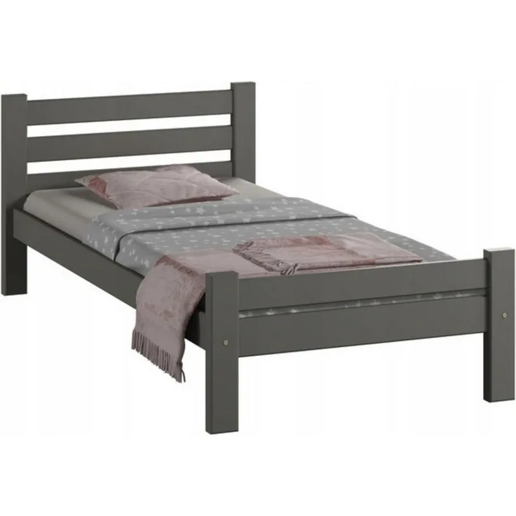 Home Collective Bettgestell Massivholzbett, Einzelbett mit Lattenrost & sicherem Lack, 210 x 102 x 72 cm, Grau