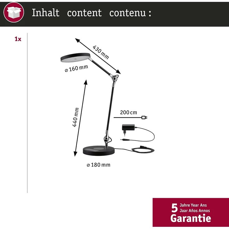 Paulmann 78010 LED Schreibtischleuchte Numis White Switch schwarz – Bild 4