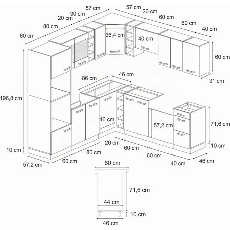 Eckküche R-Line Anthrazit Landhaus/Anthrazit 247 x 237 cm, AP Anthrazit Vicco – Bild 3