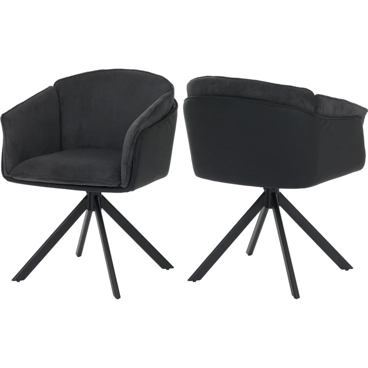 2er-Set Esszimmerstuhl HWC-R24, Küchenstuhl, drehbar Metall Kunstleder Stoff/Textil Cord ~ schwarz – Bild 1