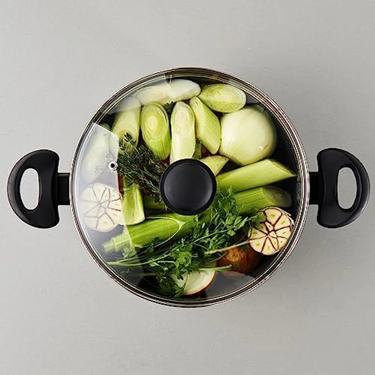 Russell Hobbs RH02809EU7 Metallic Marble Topf - Antihaft-Auflauftopf, 24 cm/2 L, Suppentopf, Deckel aus gehärtetem Glas mit Dampfbelüftung, geeignet für Induktionskochfeld, weiche Griffe, leicht – Bild 4