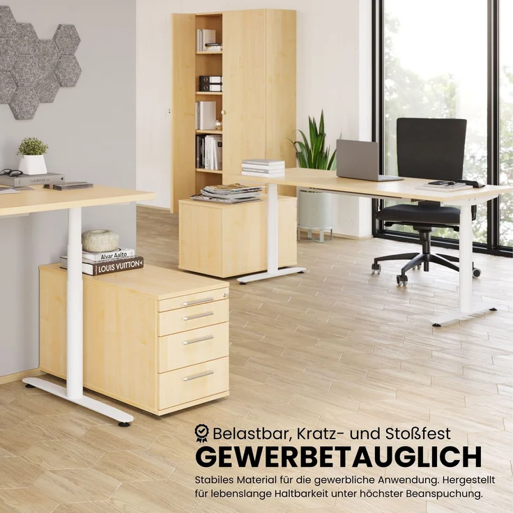 bümö Rollcontainer mit Schubladen, Container abschließbar aus Holz in graphit - Rollwagen für's Büro als Schreibtisch Unterschrank, Bürocontainer od. Schreibtischcontainer mit Bügelgriffe, TC30-G-G-BS – Bild 6