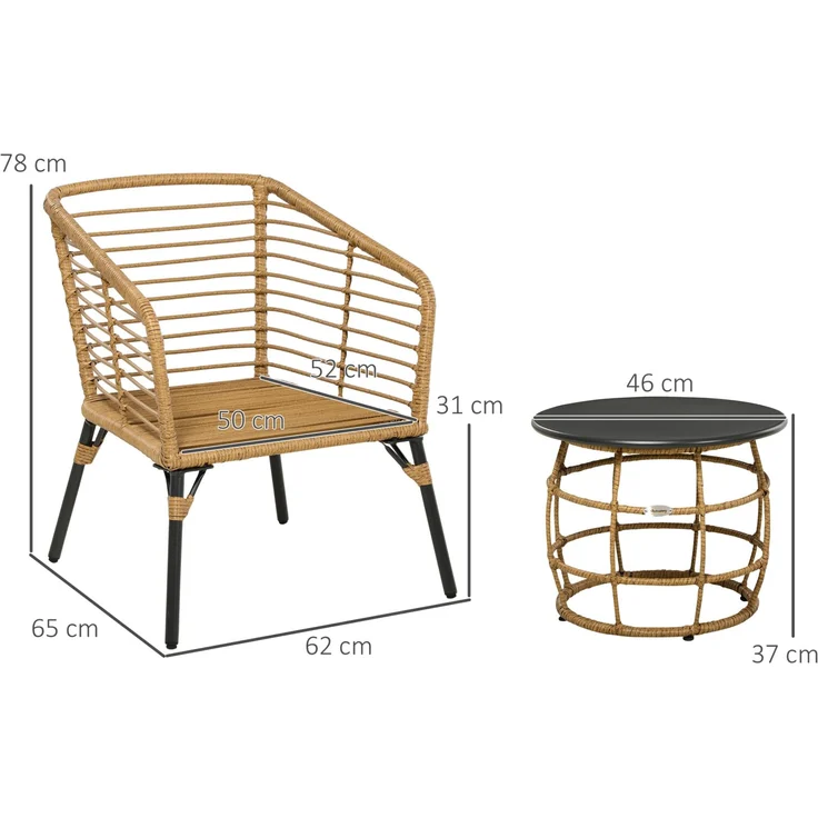 Flieks Gartenmöbel Set 3-tlg mit 2 Stühlen, Couchtisch & Kissen, Outdoor Balkonmöbel Set für 2 Personen, Rattan, Grau – Bild 3