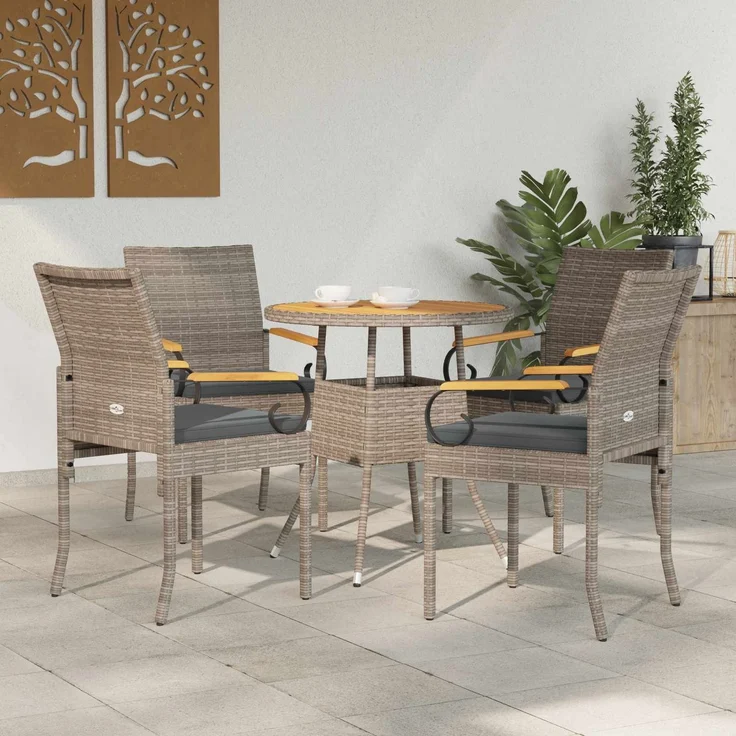 vidaXL Gartenstühle 4 Stk. Grau und Dunkelgrau Poly-Rattan und Akazie 42025886 – Bild 1