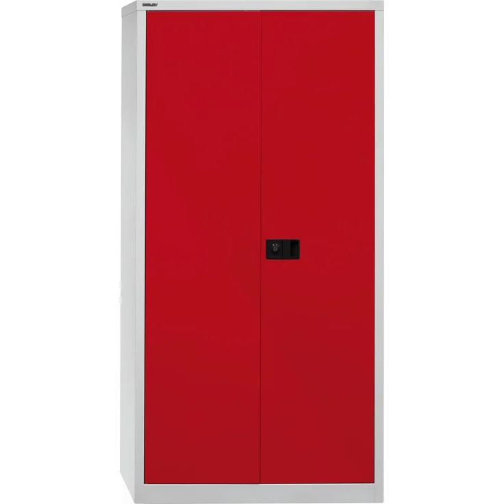 Bisley 'Universal' Flügeltürenschrank, Kardinalrot / Lichtgrau, 195 x 40 x 60 cm, Garderobeneinsatz – Bild 1