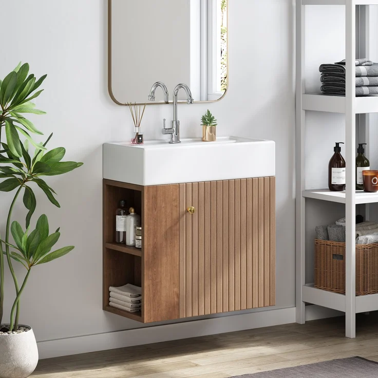 Waschtischunterschrank 66.5x55x31 cm, braun, mit Keramikbecken und Stauraum – Bild 4