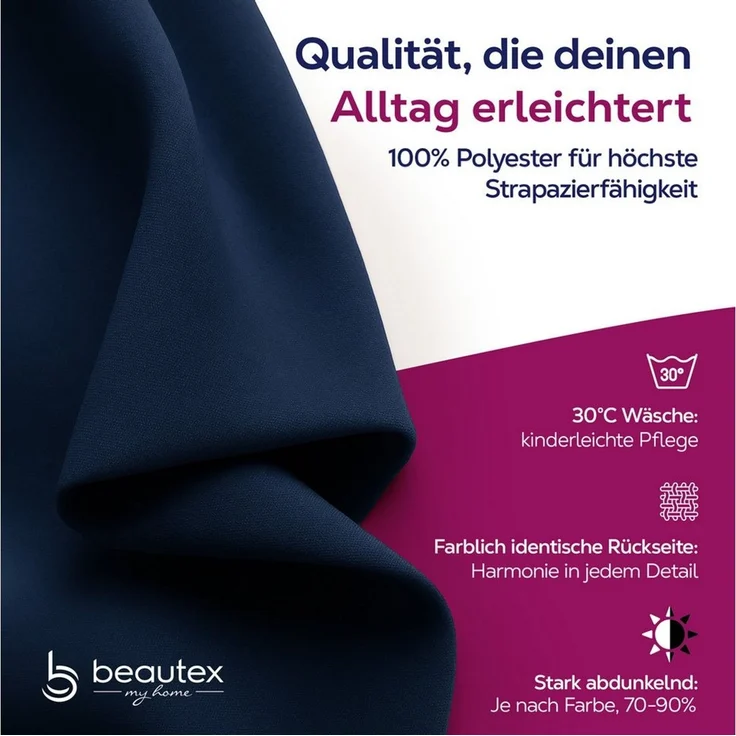 Beautex Verdunkelungsvorhang Verdunkelungsgardine Kräuselband Vorhang blickdicht abdunkelnd (1 St), Kräuselband, verdunkelnd – Bild 2