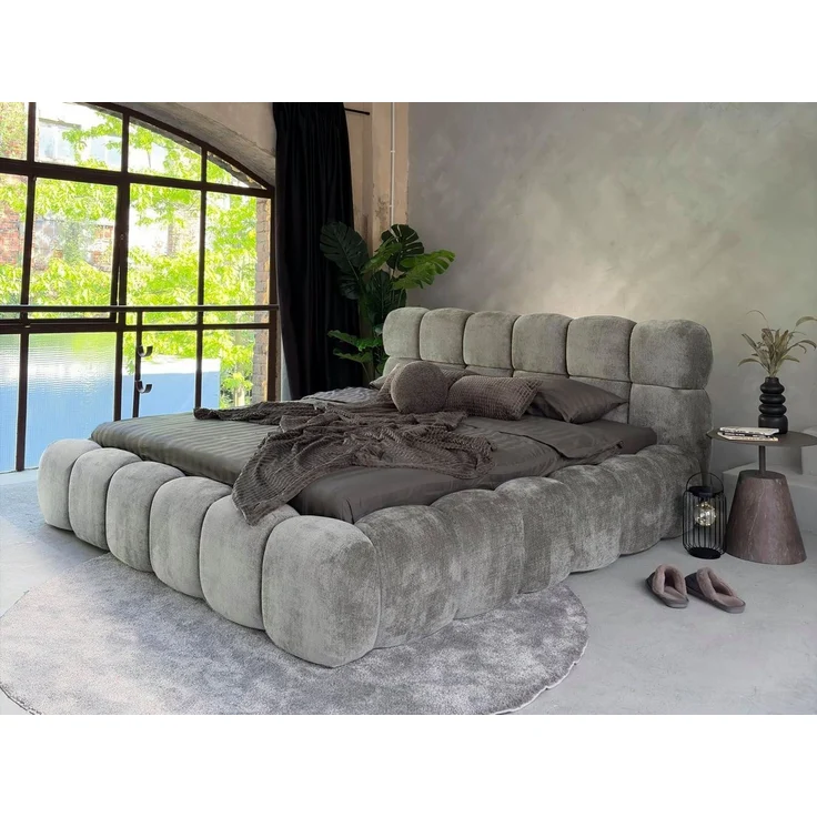 Compleo Polsterbett Cloud Bett, Bett mit gepolstertem Kopfteil ELVA (Chenille-Stoff), Schlafzimmer Bett modern, Doppelbett gepolstert, Wolkenbett – Bild 1
