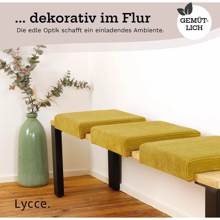Lycce Bankauflage Klemmkissen mit Leiste - Cord, Polsterung, rutschfest Senfgelb 8x40x38cm – Bild 6