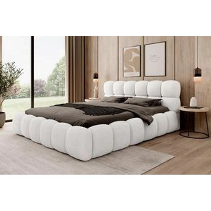 Compleo Polsterbett BUBBLE boucle Designerbett 140/160/180x200 BIZU, Wolkenbett, TOPSELLER Stauraumbett MADE IN EU