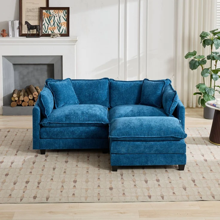 ZUBALIYA Sofa mit LED - Beleuchtung, mit Chenille - Bezug, mit Cordbezug, modular aufgebaut, aus Chenille, für Wohnzimmer und Apartments – Bild 9