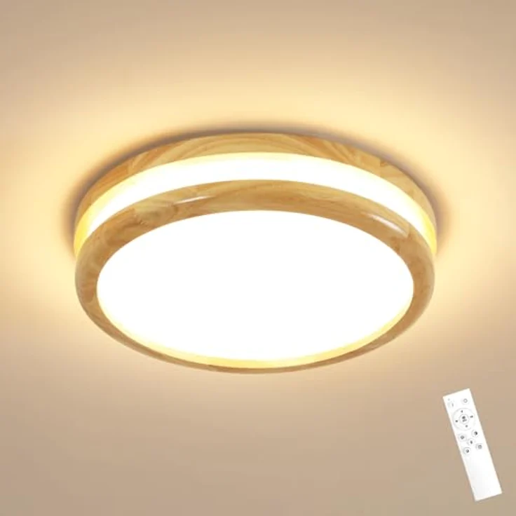 Goeco LED Deckenleuchte Flach RundDimmbar, 24W Holz Ø30CM Deckenlampe mit Fernbedienung, 3000-6500K, LED Deckenbeleuchtung Rund für Wohnzimmer Schlafzimmer Flur Küche – Bild 10