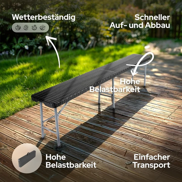 Arebos Bierzeltgarnitur 2x Bierbank Faltbank Klappbar I Tragegriff, 183 x 28 x 43 cm, Tragkraft max. 150 kg (je Bank) – Bild 4