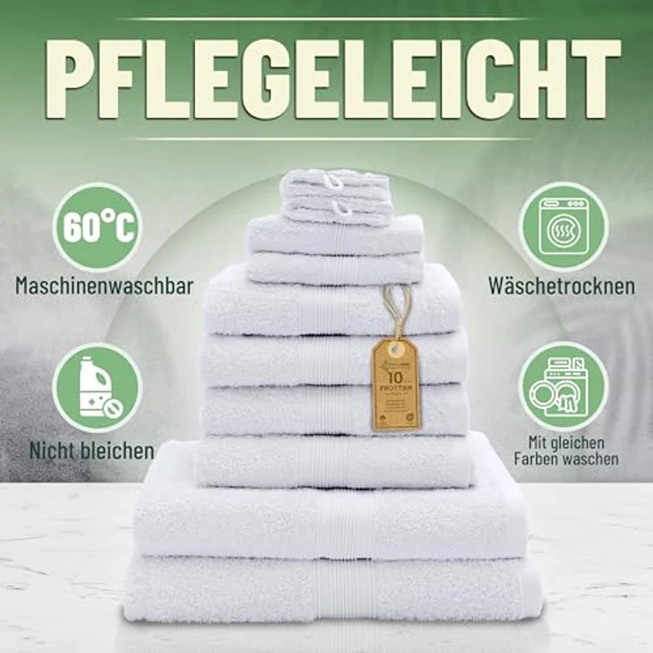 GREEN MARK Textilien 10 TLG. FROTTIER Handtuch-Set mit verschiedenen Größen 4X Handtücher, 2X Duschtücher, 2X Gästetücher, 2X Waschhandschuhe | Farbe: Weiß | Premium Qualität – Bild 9