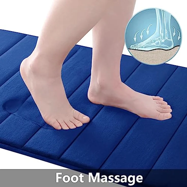 Homaxy Memory Foam Badezimmer Badteppich Saugfähige Rutschfester Badvorleger Waschbar Badematte - 43x120 cm, Marineblau – Bild 4
