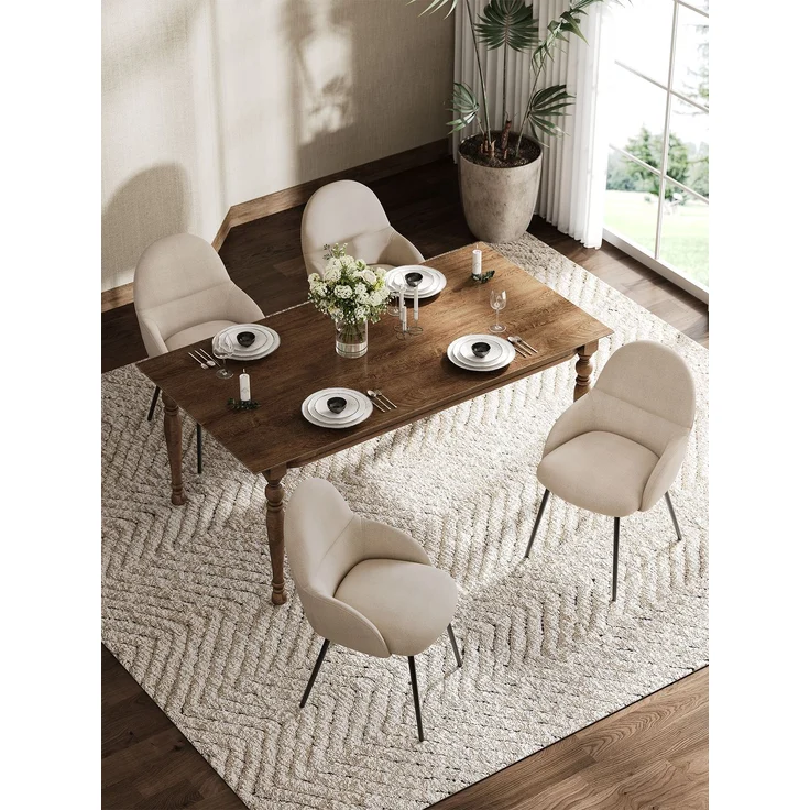 GOEURVANT 1438 Esszimmerstühle 4er-Set mit Armlehnen, Webstoff - Beige – Bild 3