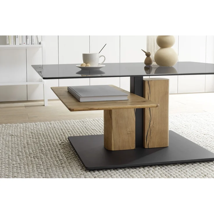 Couchtisch >DELMAS< Höhenverstellbar, Rollen, Eiche / schwarz - 105x45/63x65 (BxHxT) – Bild 7