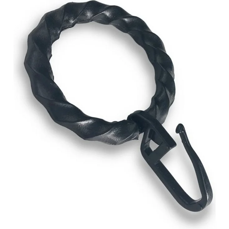 nodeko Gardinenring Vorhangringe für Schmiedeeisengarnituren, schwarz, für Vorhangstangen und Gardinenstangen Ø 16 mm bis Ø 20 mm, (Packung, mit Faltenhaken), Ringe gedrehte Optik, Kunststoff – Bild 3
