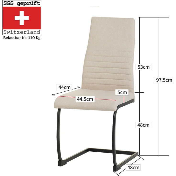 ALBATROS Freischwinger Stuhl TURANO 4er Set, Beige- Esszimmerstuhl Schwingstuhl mit Modernem Design, Stoff-Bezug, Dicke Polsterung - Küchenstuhl, Polster-Stuhl Esszimmer, Esstisch Stuhl – Bild 3
