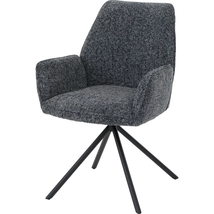 Esszimmerstuhl HWC-G67, Küchenstuhl, drehbar Auto-Position Metall Chenille (410g/m²) ~ Gestell schwarz, dunkelgrau – Bild 1