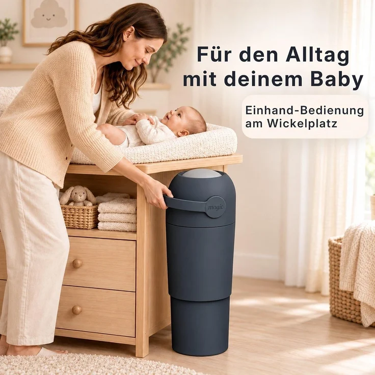 Set Magic Windeleimer, Abfalleimer mit Geruchsstopp, ohne Kassette + Windel | Hygienischer Mülleimer Geruchsdicht für Windeln ohne Kassette, Hygieneeimer für Windelentsorgung, Bad, Kinderzimmer, Küche – Bild 2