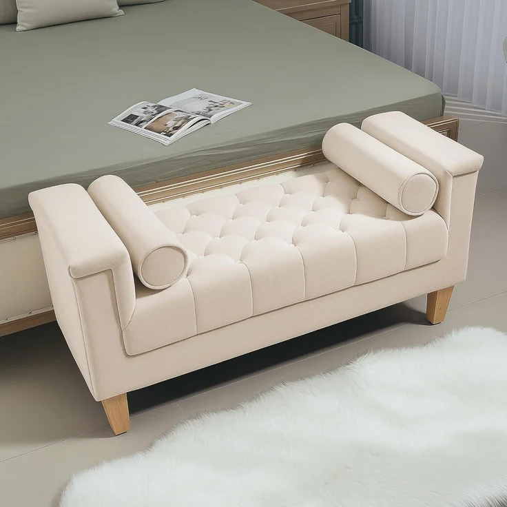 HOMCOM Polsterbank Sitzbank Chenille-Bezug, Armlehne, für Schlafzimmer, Wohnzimmer, Flur 115 x 44 x 58 cm Beige – Bild 9