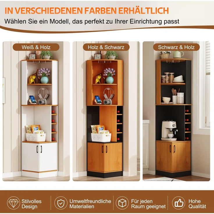 Eckschrank 40x40x182 cm in Natur mit Weinglasregal und viel Stauraum – Bild 7