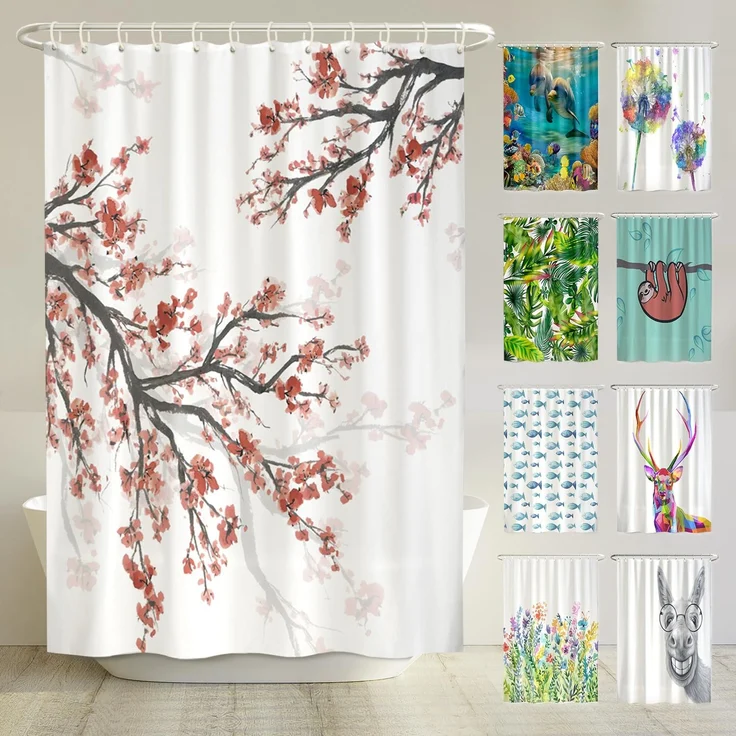 arteneur® - Kirschblüte - Anti-Schimmel Duschvorhang 180x180 - Recycelt mit Öko-Tex Standard 100 - Beschwerter Saum, Blickdicht, Wasserdicht, Waschbar, 12 Ringe
