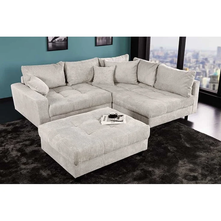 riess-ambiente Ecksofa KENT 220cm beige / schwarz, Einzelartikel 1 Teile, Wohnzimmer · Cord · mit Federkern · inklusive Hocker · L-Form · Modern – Bild 2