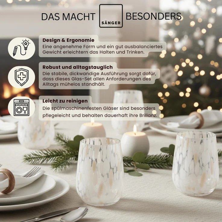 SÄNGER Trinkgläser Set Curacao 4 teilig - weiß/beige – Bild 3