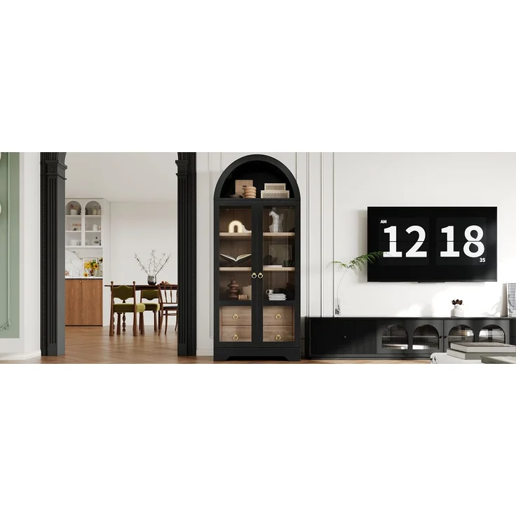 ZUBALIYA Highboard mit verstellbaren Regalböden und Schubladen / Küchenschrank mit transparentem Glas und großem Stauraum, mit ideal für Esszimmer und wohnzimmer und Küche (Schwarz) – Bild 6
